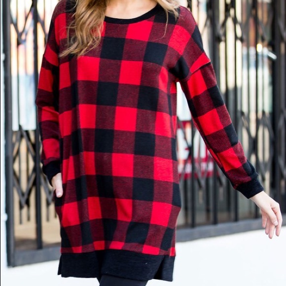 Red Buffalo Plaid Checkered Tunic Sweater - Picture 4 of 6